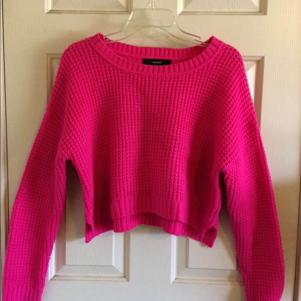 Forever 21 Hot Pink Knit Crop Sweater